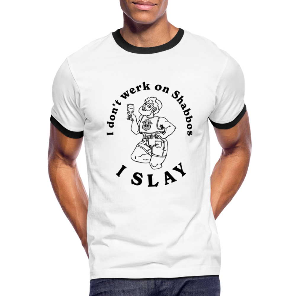 I Slay On Shabbos T-Shirt - white/black
