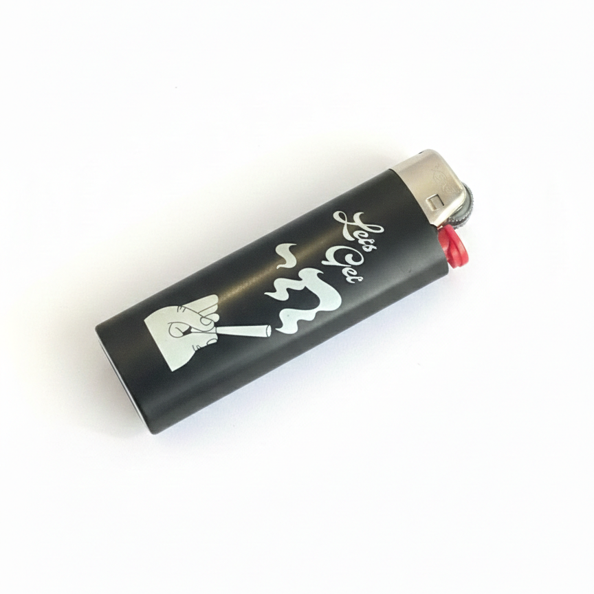 Black lighter with chai design on a white background